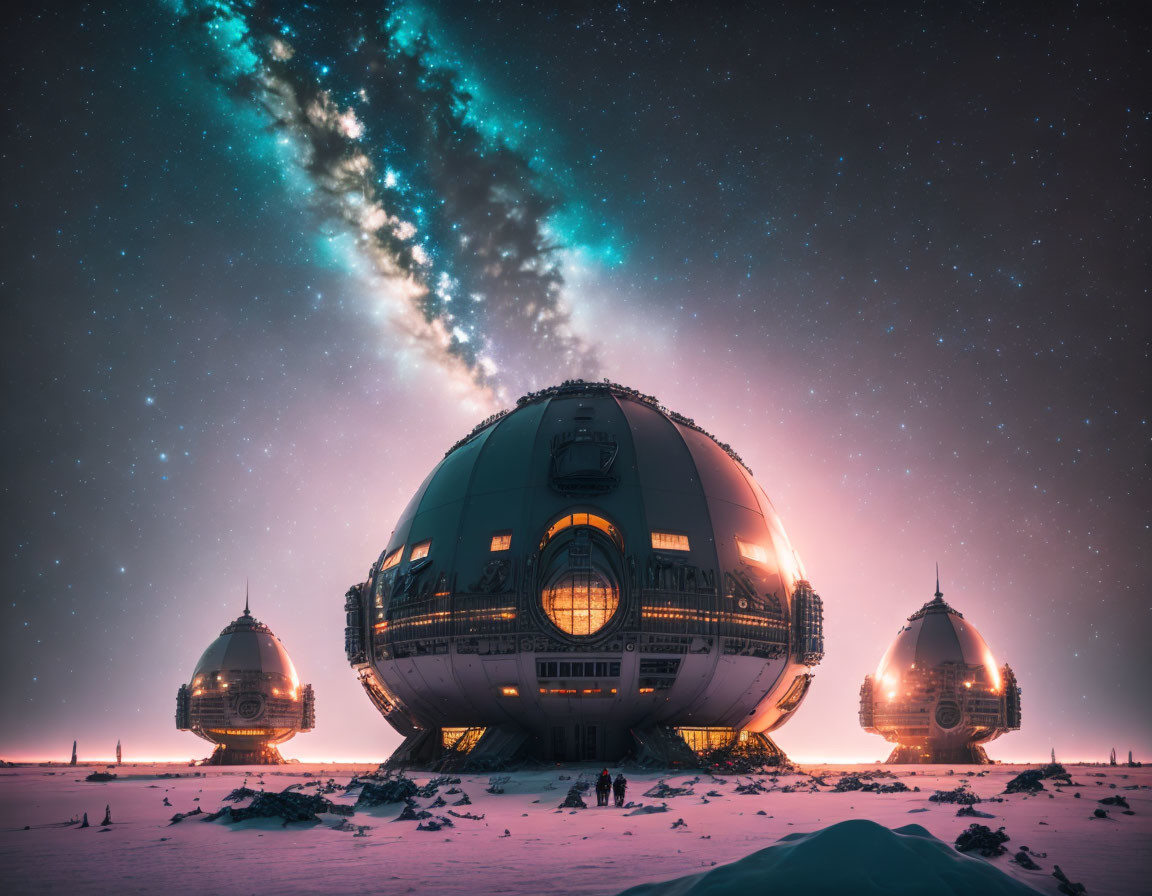 Spherical Futuristic Habitats in Snowy Landscape