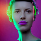 Futuristic digital artwork of woman with neon lighting