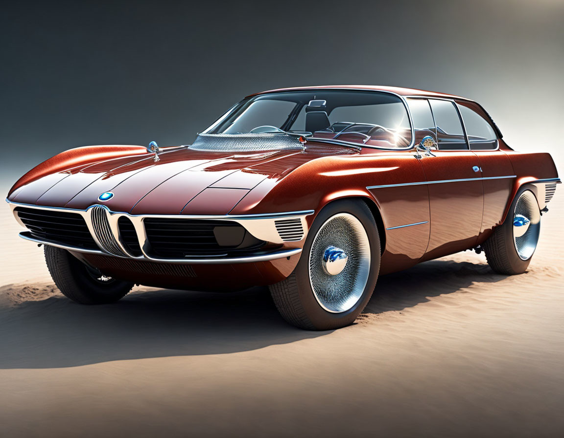 Vintage Red and Brown BMW Concept Car with Futuristic Design Elements