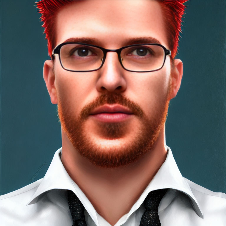 Man with Red Spiked Hair and Beard in Digital Portrait on Teal Background