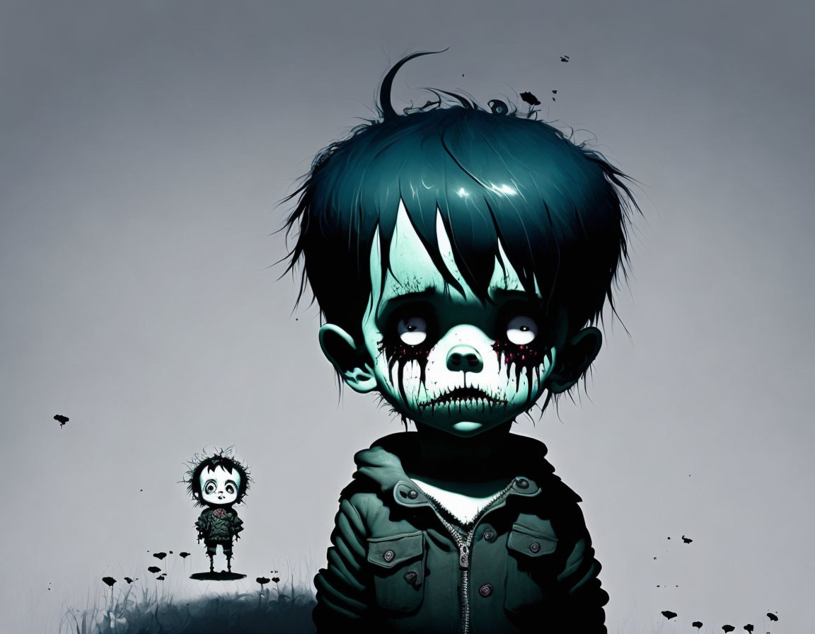 Illustration of Two Zombie-Like Characters in Gloomy Landscape