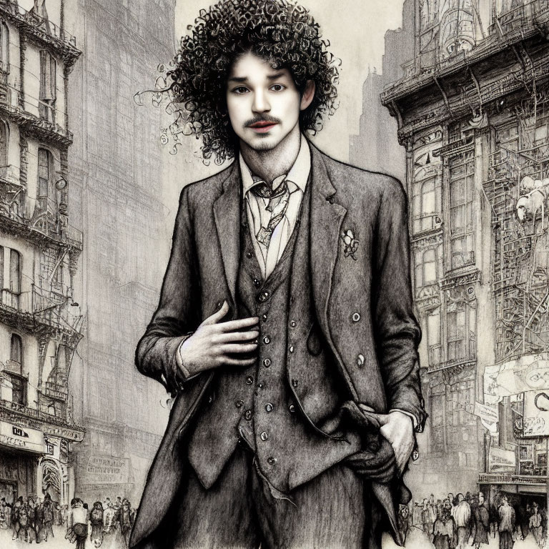 Vintage Suit Man Illustration in Urban Setting