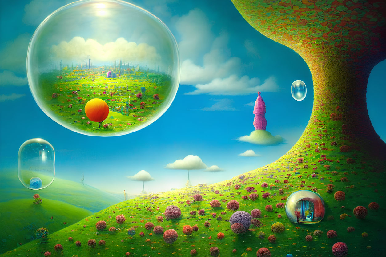 Colorful Trees and Bubbled Enclosures in Surreal Landscape