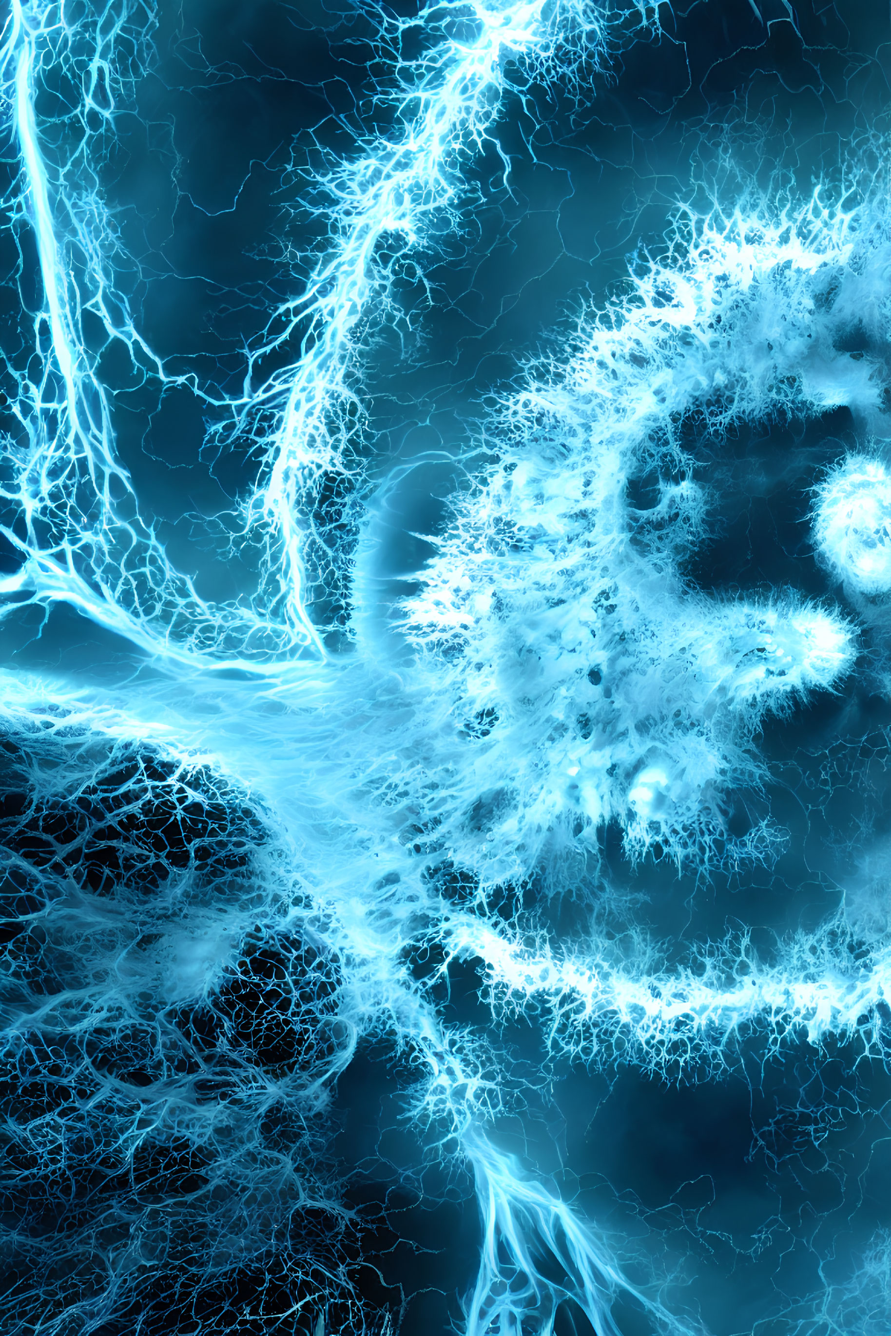 Vibrant blue lightning swirling on dark background