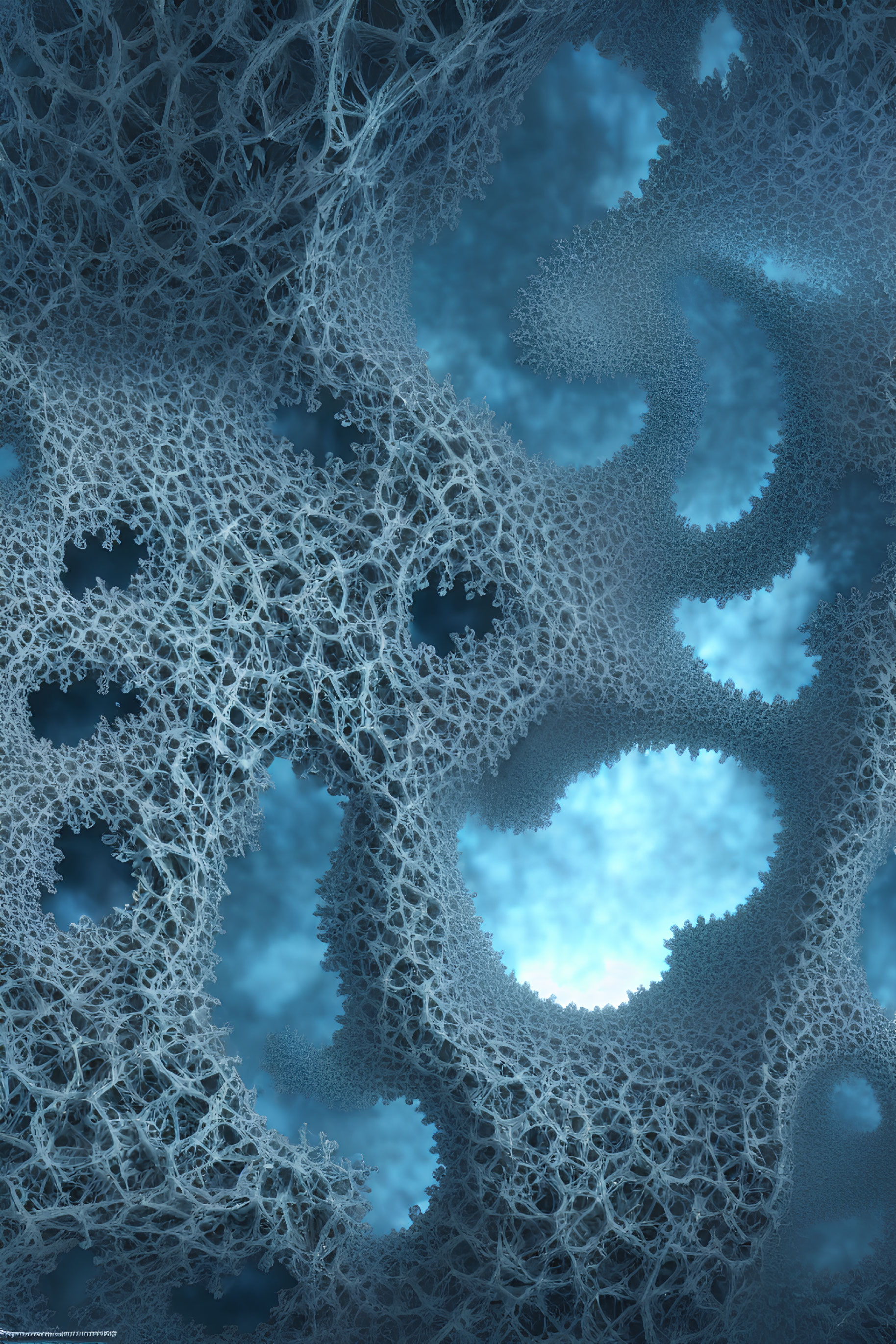 Intricate Blue Fractal Design with Web-like Structures