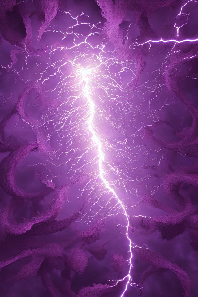 Vivid Purple Backdrop with Intense Lightning Bolts