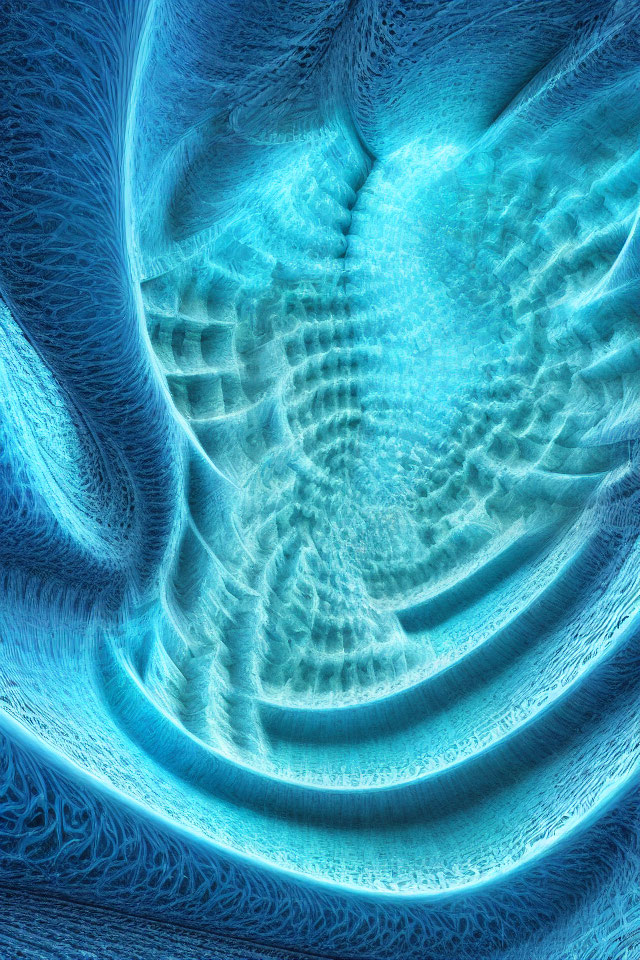 Intricate Blue Fractal Image with Spiraling Patterns