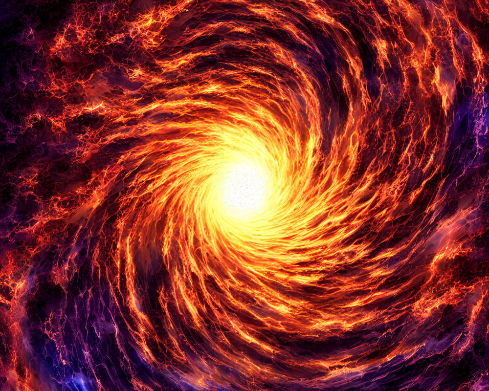 Radiant swirling vortex of deep oranges and blues simulating cosmic activity