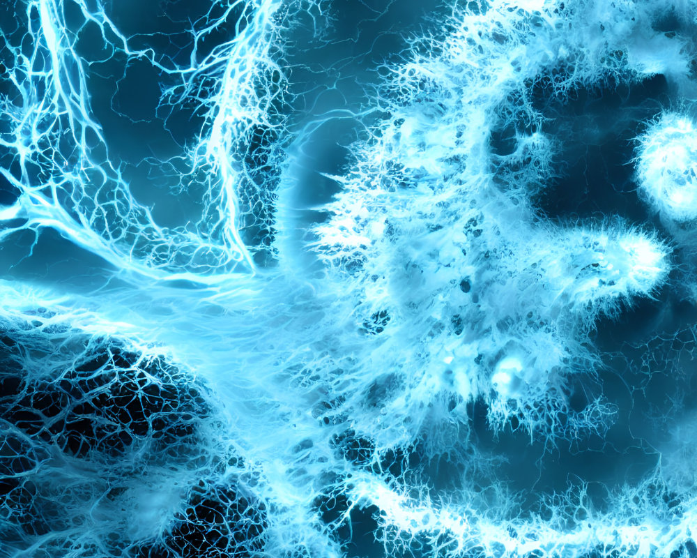 Vibrant blue lightning swirling on dark background