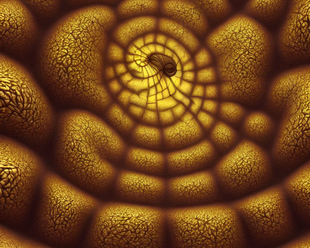 Golden Brown 3D Tunnel Fractal Pattern with Textured Walls