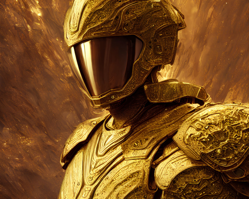 Intricate Golden Armor on Fiery Background