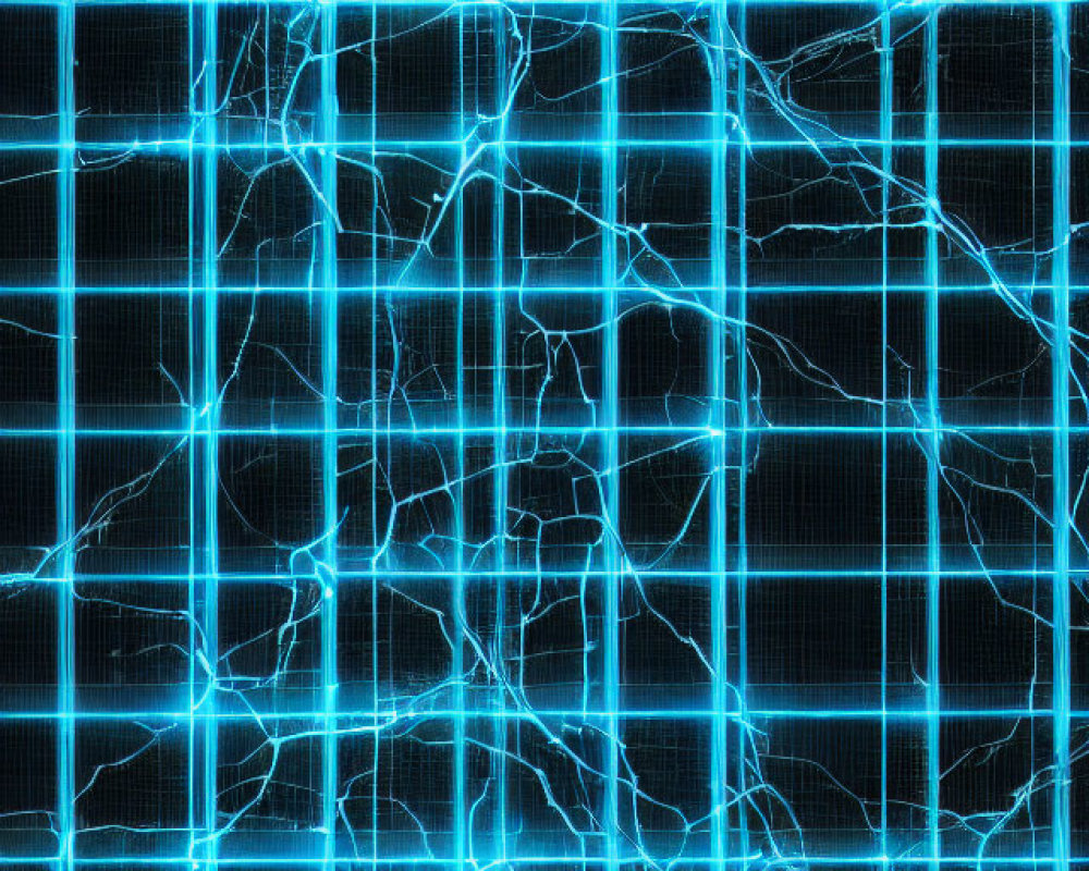 High-Resolution Image: Solar Panels with Blue and White Electrical Energy Arcs