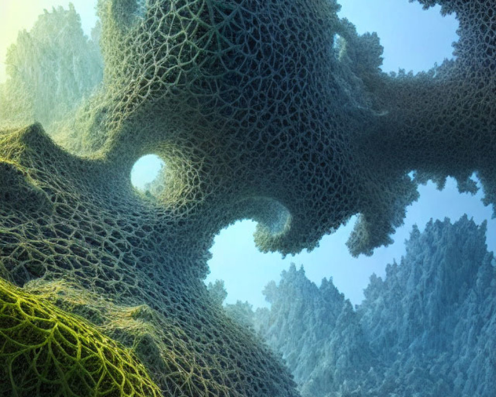 Blue and Green Sponge-Like Fractal Labyrinth with Light Filtering