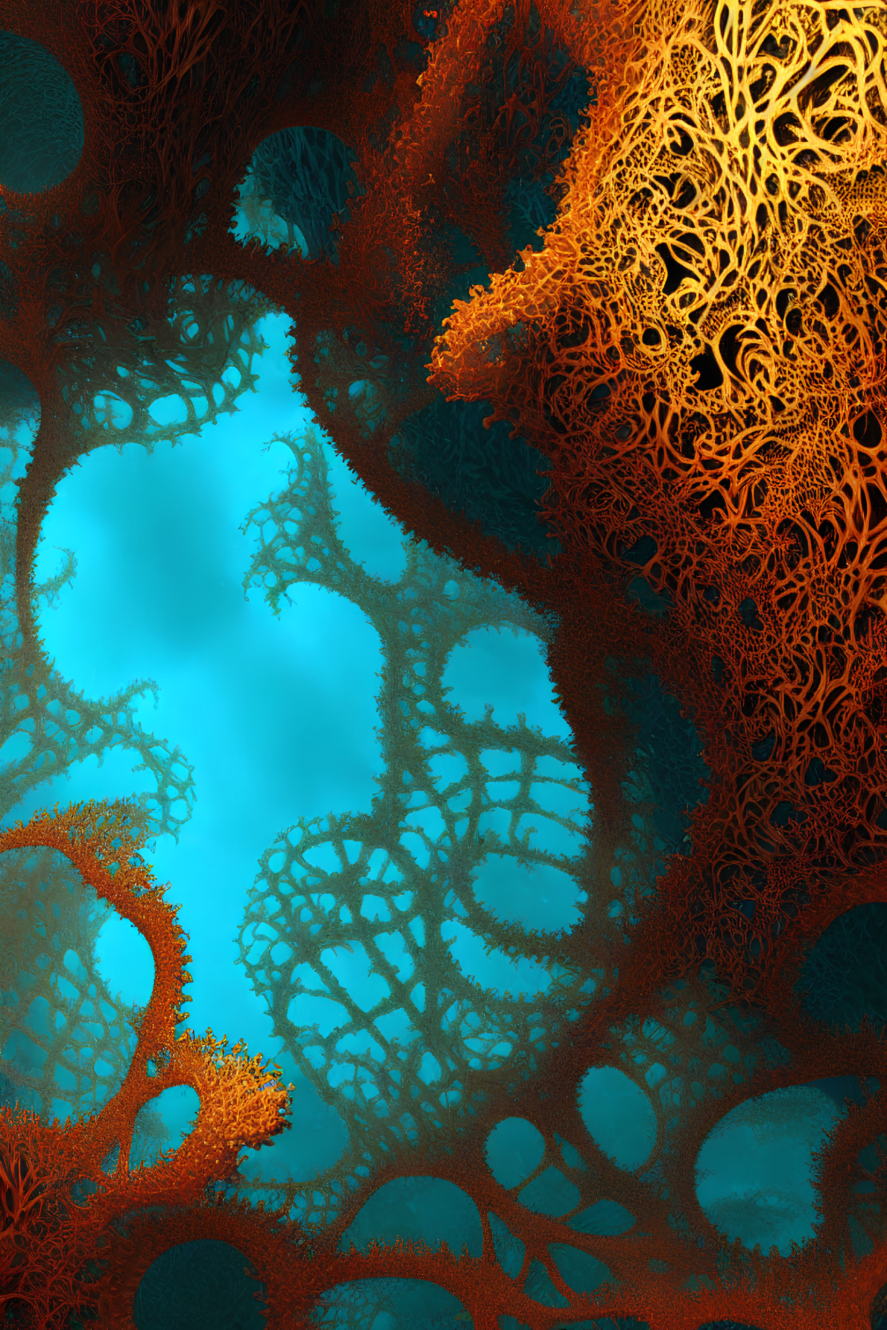 Intricate Turquoise and Orange Fractal Patterns