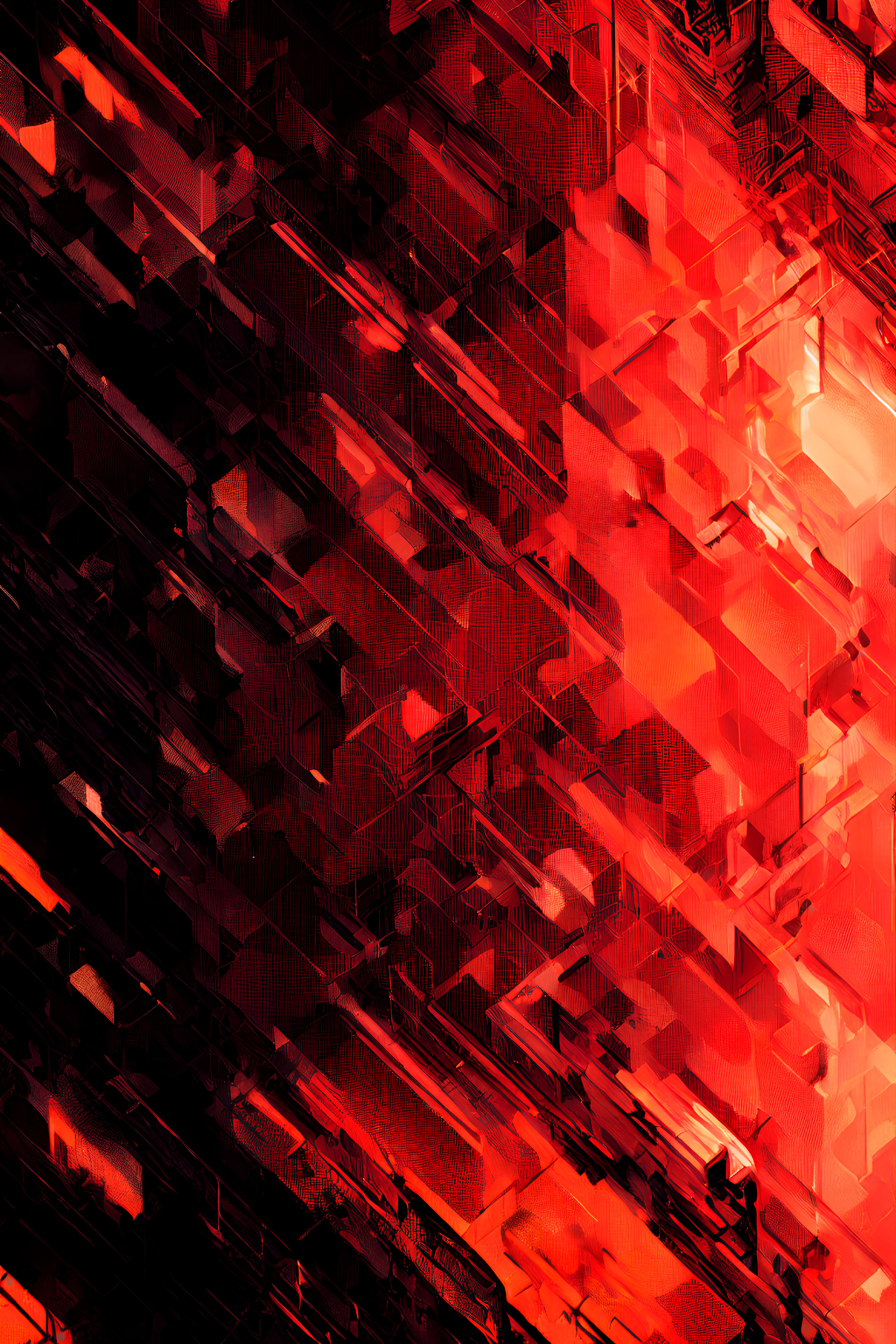 Abstract Red and Black Geometric Pattern Resembling Futuristic Cityscape