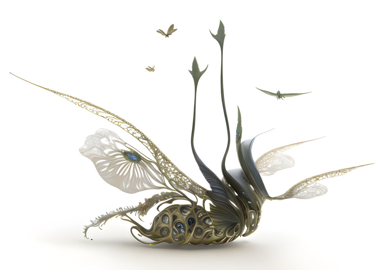 Fantastical plant creature with butterfly features in 3D art