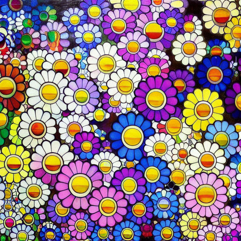 Colorful Flower Mosaic on Stained Glass Background
