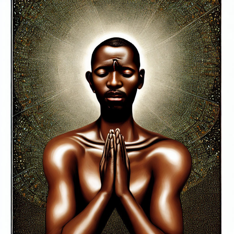 Meditating Person with Prayer Hands and Halo Illustration