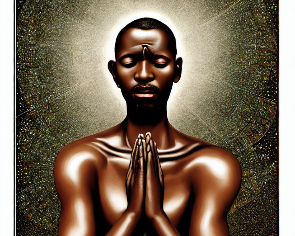 Meditating Person with Prayer Hands and Halo Illustration