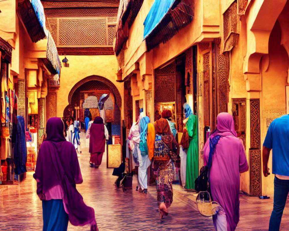 Colorful Market Street with Traditional Architecture and Lively Stalls