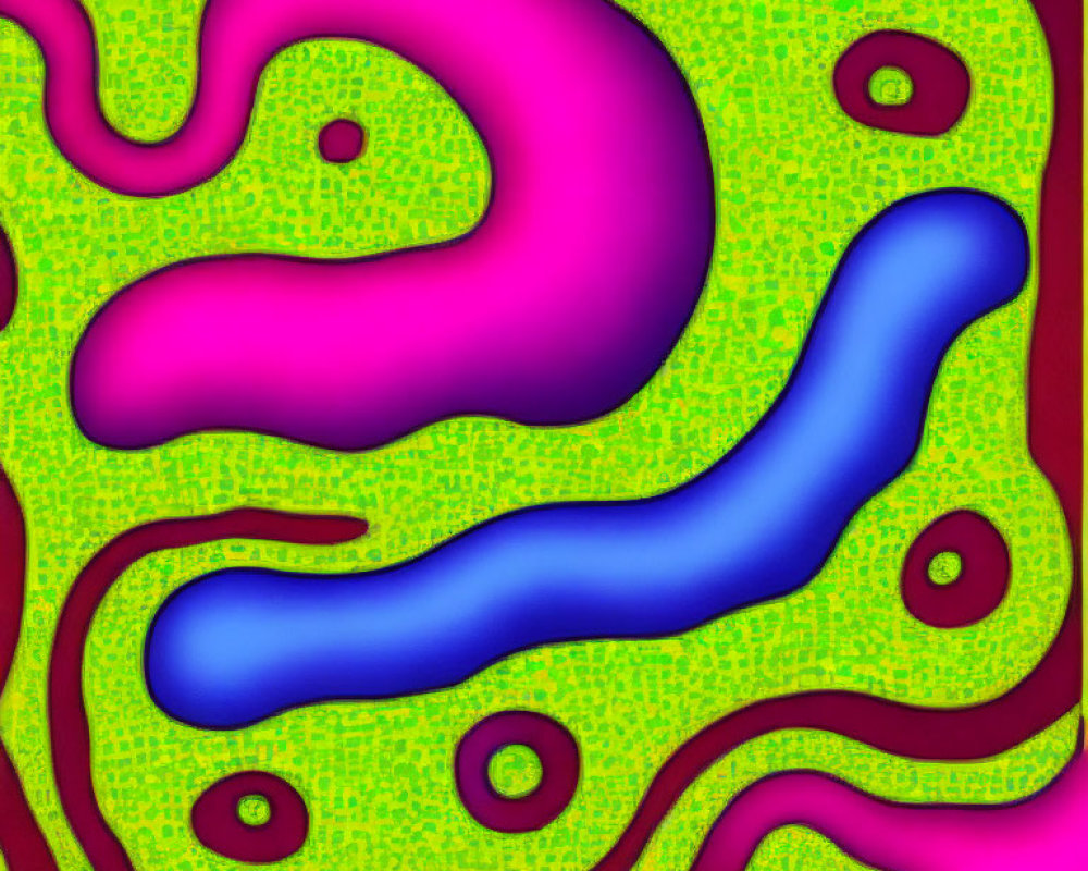 Vibrant pink and green abstract art with flowing blue and magenta shapes