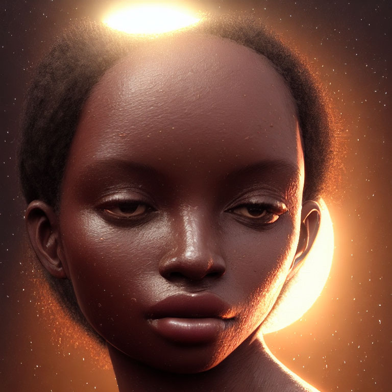 Detailed Digital Portrait of Woman with Dark Skin and Glowing Backlight