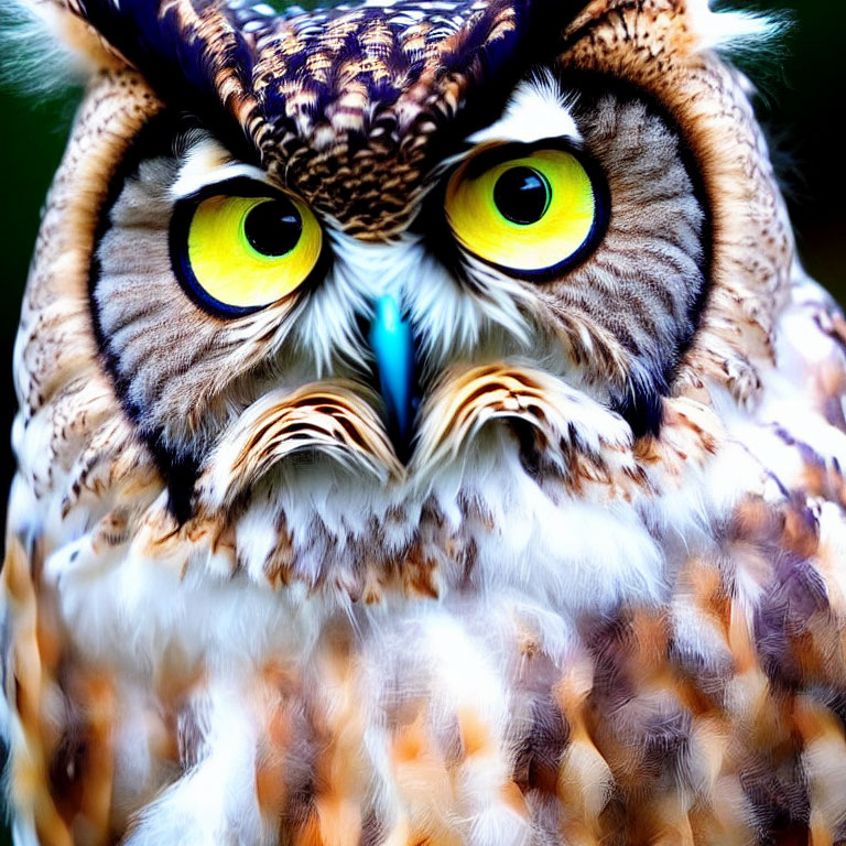 Detailed Image: Great Horned Owl with Yellow Eyes and Brown Feathers