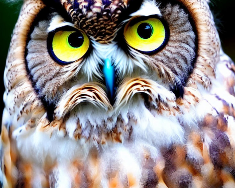 Detailed Image: Great Horned Owl with Yellow Eyes and Brown Feathers