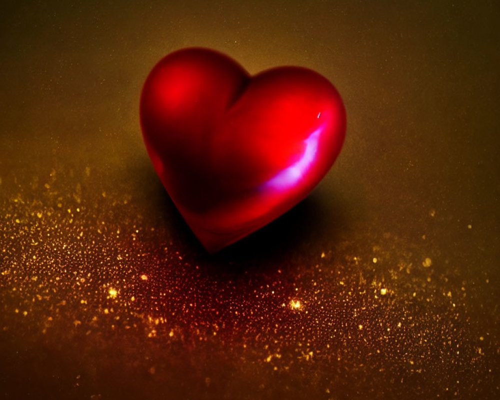 Red Heart on Dark Amber Background for Romantic Atmosphere