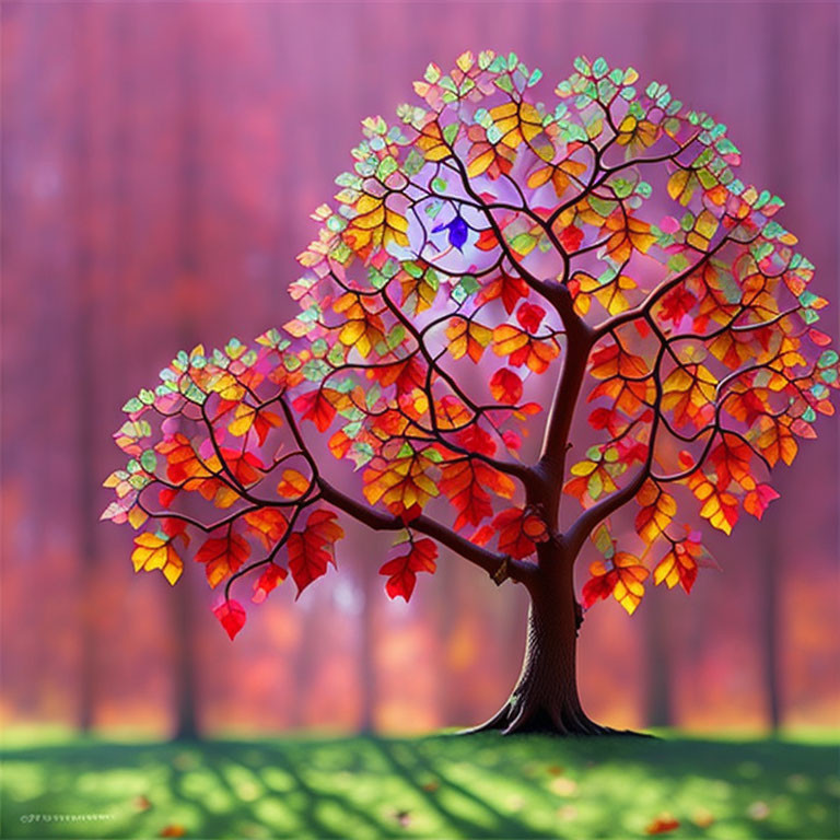 Colorful Butterfly-Shaped Leaves on Whimsical Autumn Tree