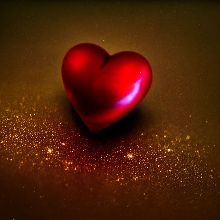 Red Heart on Dark Amber Background for Romantic Atmosphere