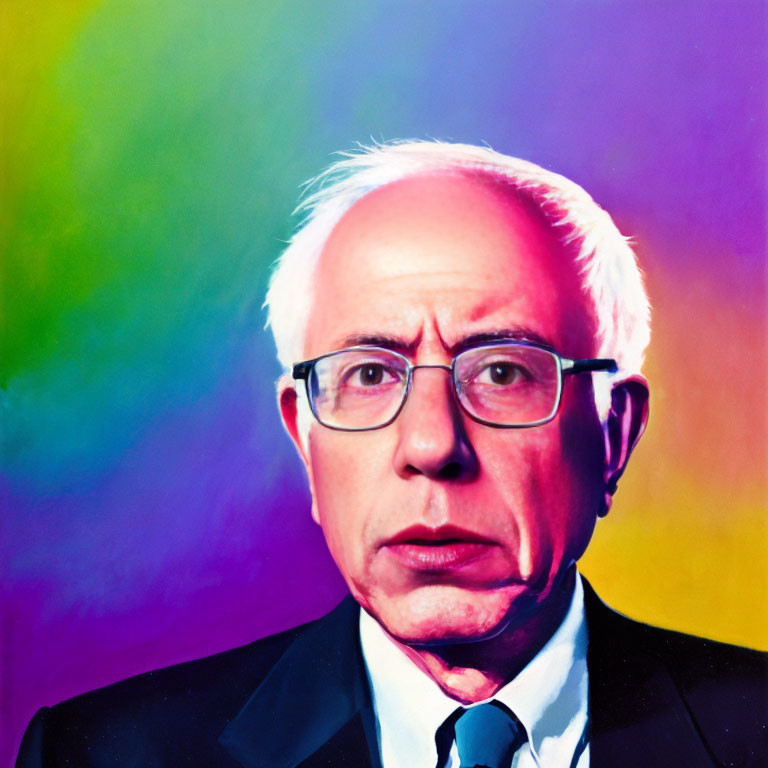 Balding man with glasses on colorful pop art background