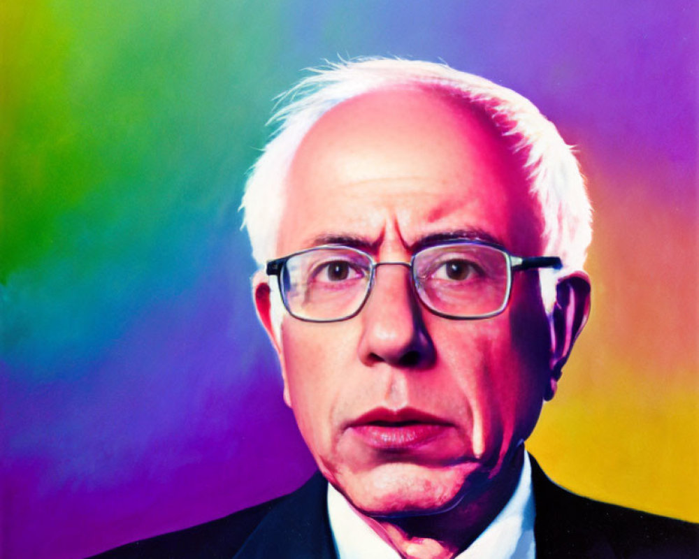 Balding man with glasses on colorful pop art background