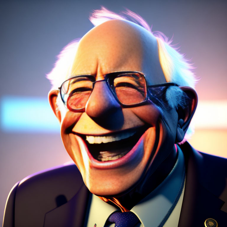 Elderly Man in Suit Smiling in 3D Cartoon Style