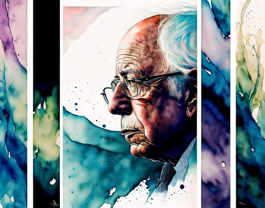 Elderly Man in Vibrant Watercolor Painting