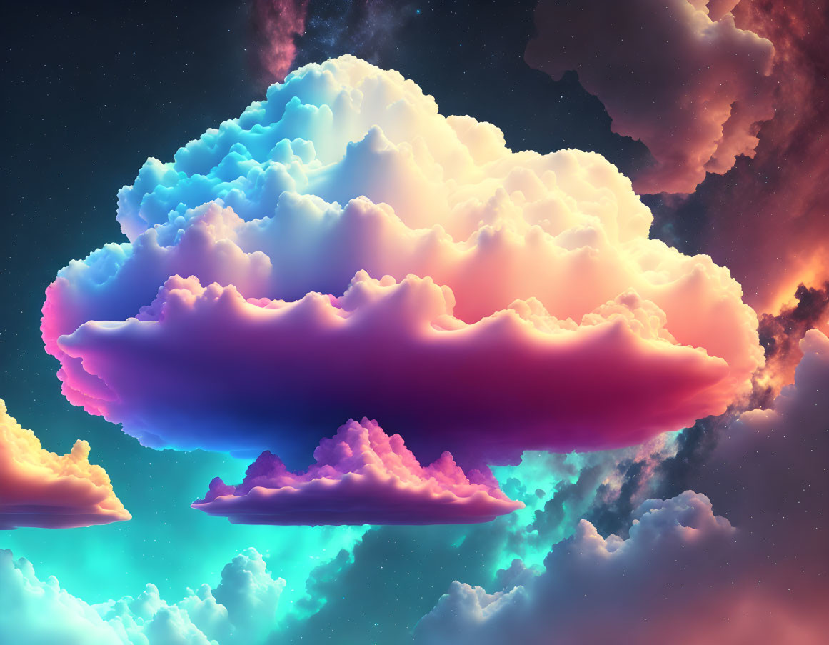 Colorful multi-hued clouds in cosmic sky: blue, pink, orange