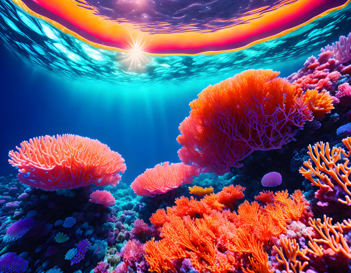 Colorful Coral Reefs in Luminous Underwater Scene