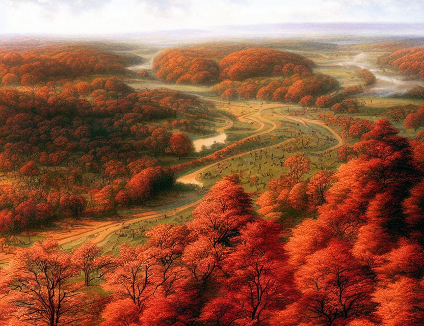 Autumn Landscape with Vibrant Foliage and River Scenery