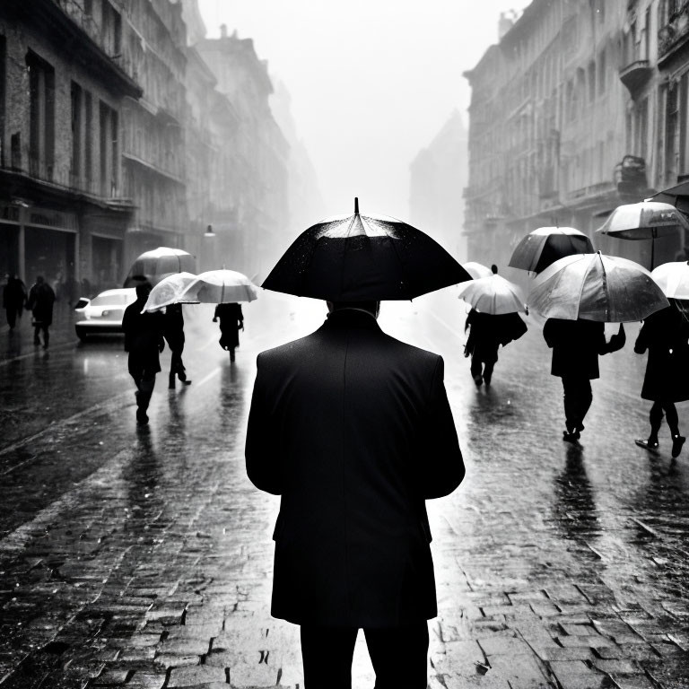 Monochrome contrast on rain-drenched street