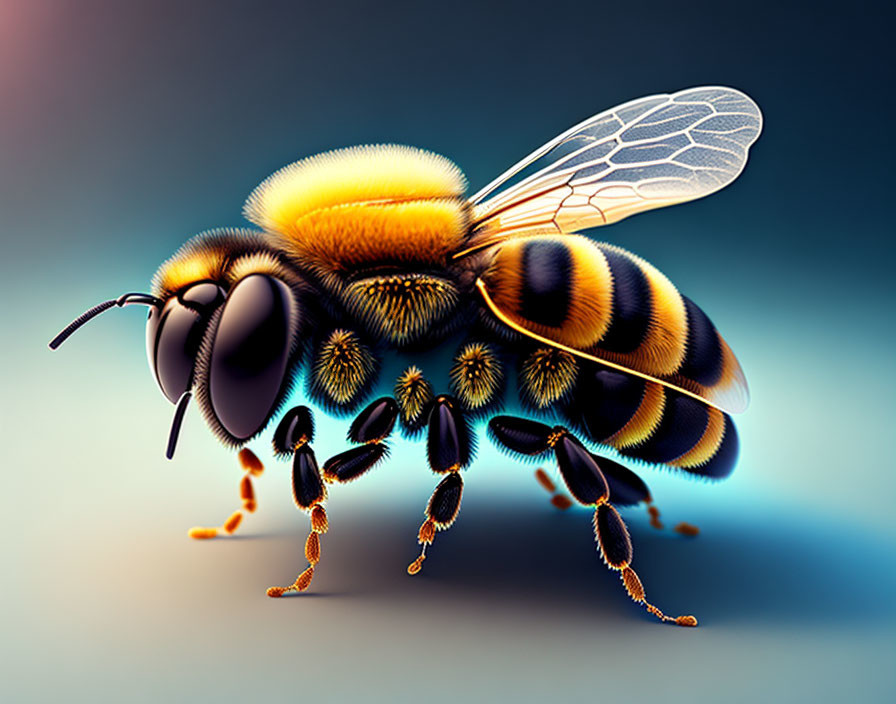 Detailed Bee Illustration with Yellow and Black Stripes