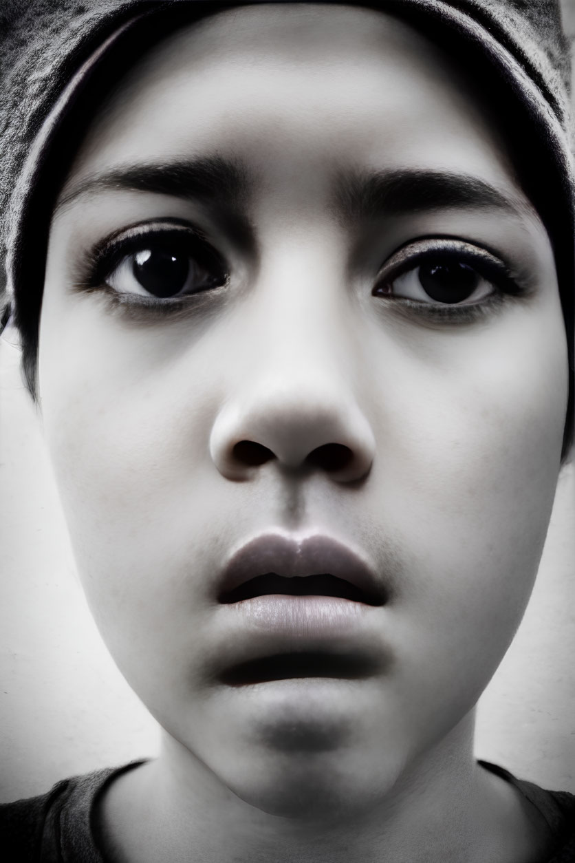 Person with Wide Eyes Wearing Beanie in Close-Up Shot