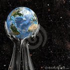 Digital Artwork: Earth on Eiffel Tower in Space