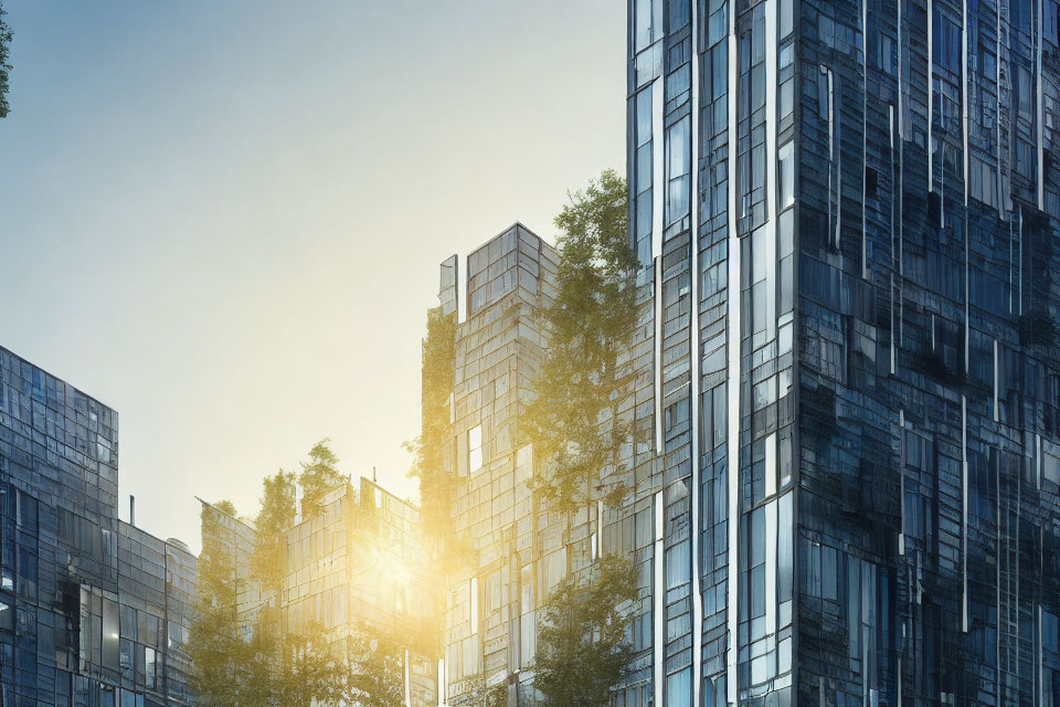 Glass Skyscrapers Reflecting Sunlight in Urban Landscape