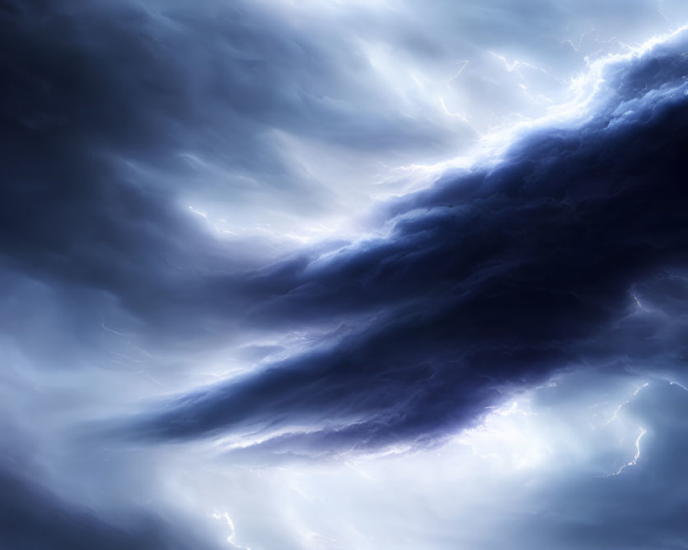 Stormy Seascape with Lightning Bolts and Turbulent Waves