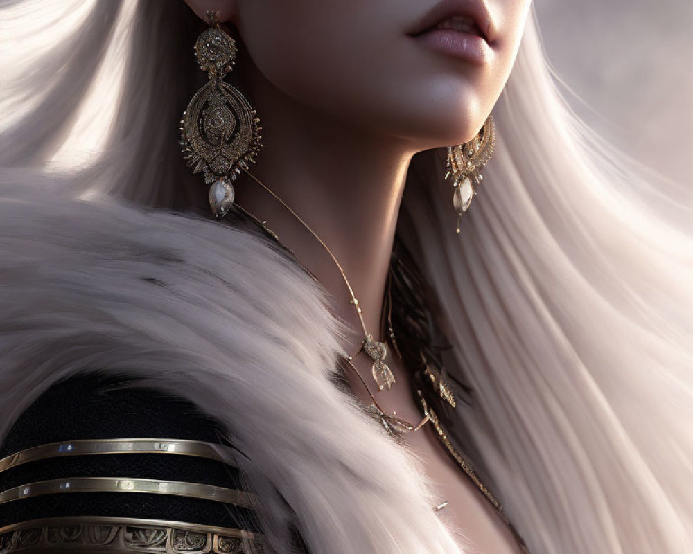 Detailed Fantasy Character with White Hair and Ornate Armor