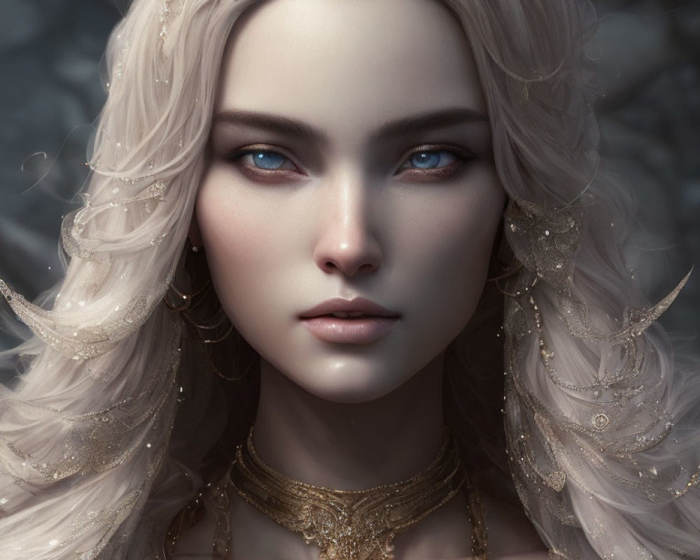 Portrait of a Woman with Pale Skin and Blue Eyes in Digital Art