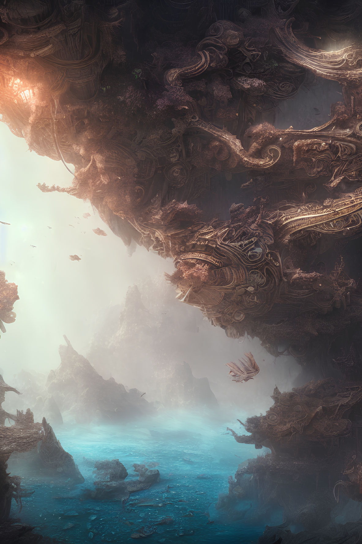 Intricate Rock Formations in Ethereal Fantasy Landscape