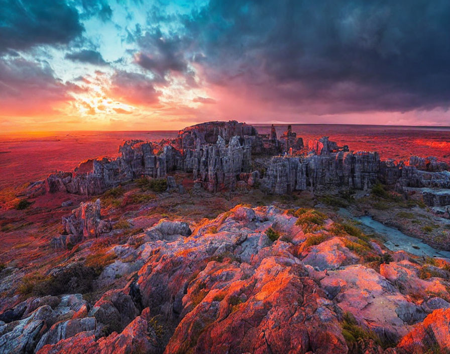 Colorful Dramatic Sky Over Rugged Landscape