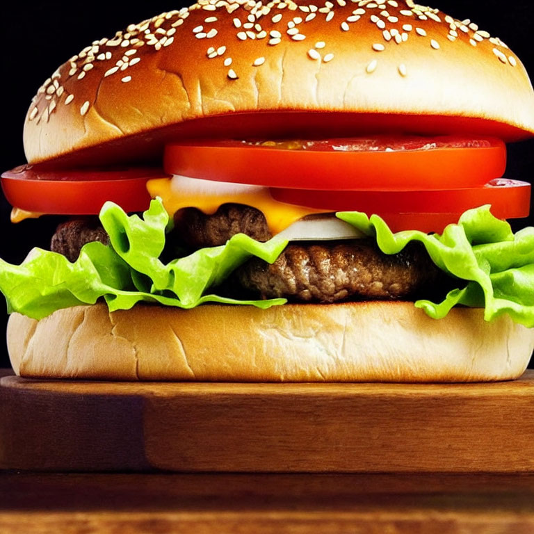 Classic Cheeseburger with Sesame Seed Bun, Beef Patty, Melted Cheese, Lettuce