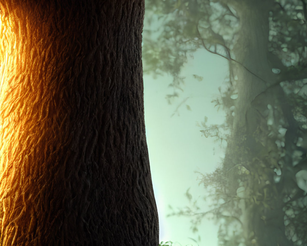 Giant mushroom illustration in forest with sun rays